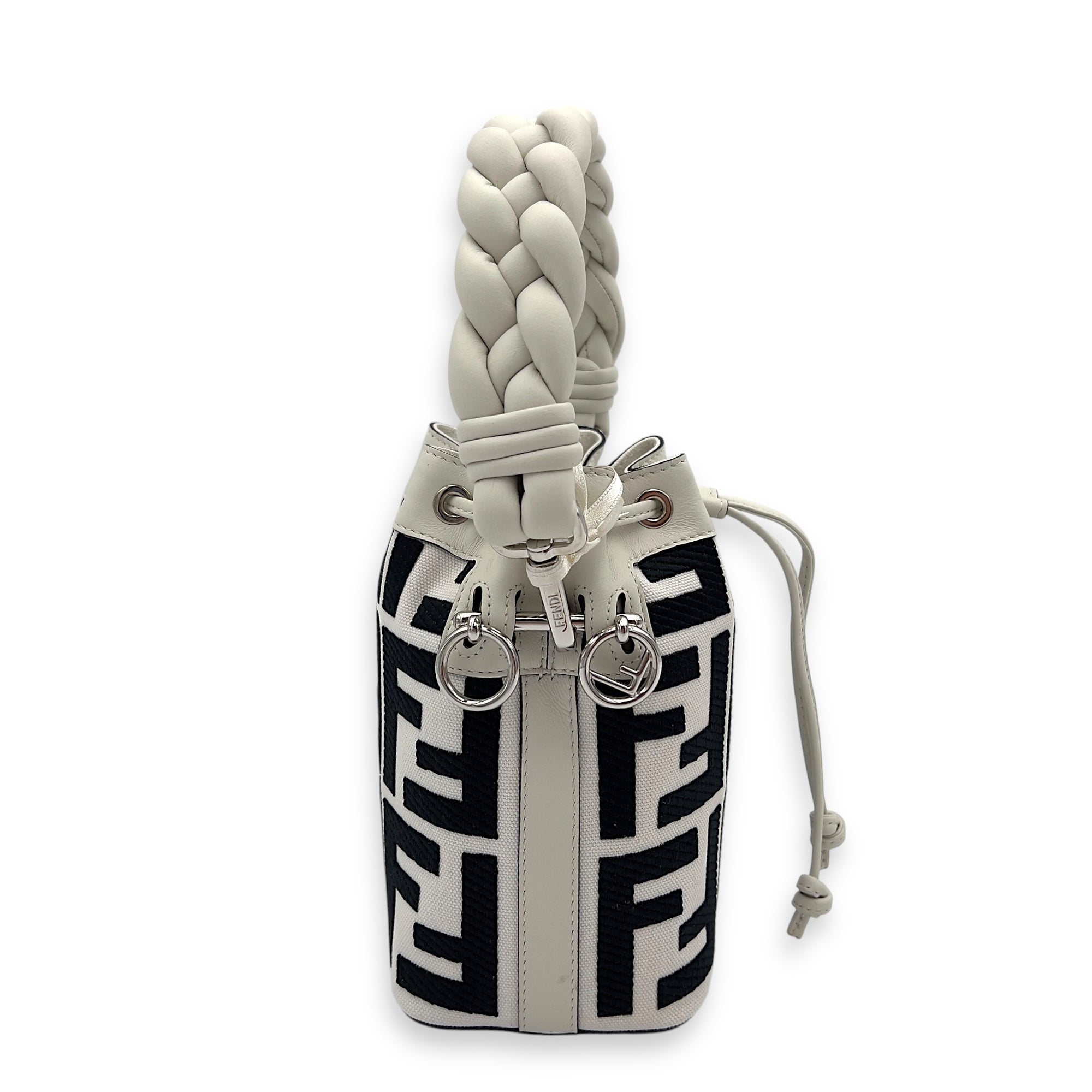 Fendi Mon Tresor Mini White Bucket Bag in Canvas, Silver hardware_4