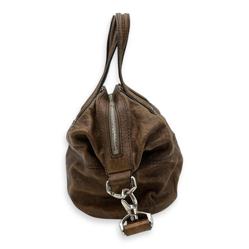 Givenchy Nightingale Small Brown Top Handle Bag in Distressed Leather, Silver hardware_4