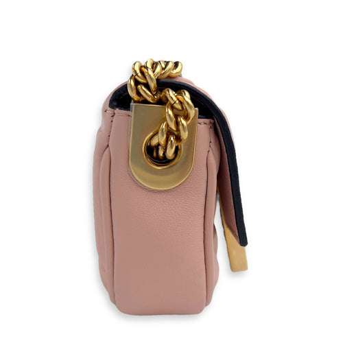 Fendi Baguette Nano Pink Wallet On Chain in Calfskin, Gold hardware_4