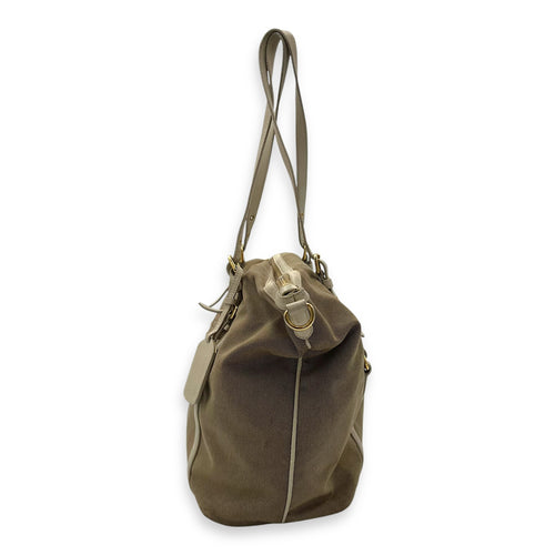 Prada Logo Tote Bag Beige in Canvas, Gold hardware_4