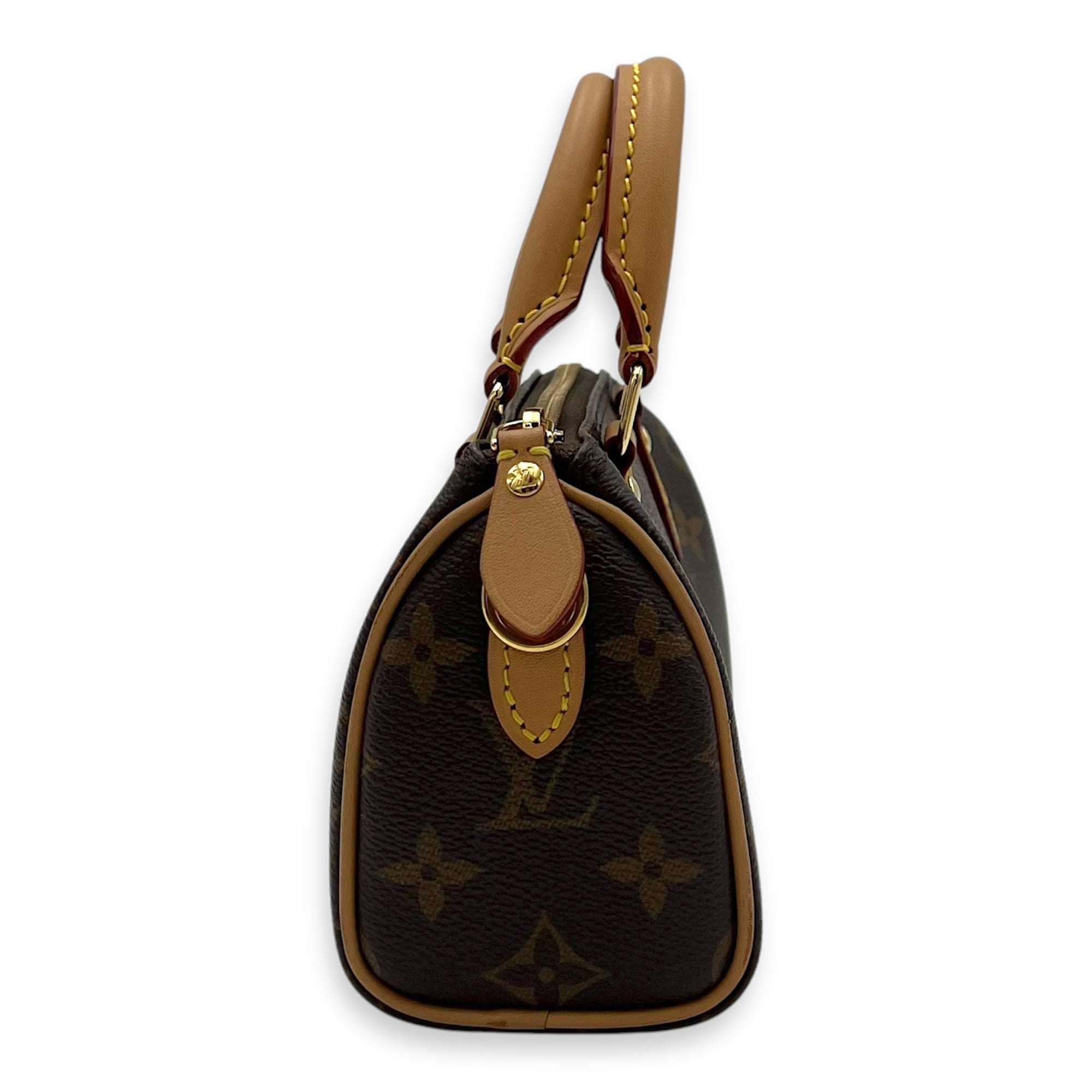 Louis Vuitton Speedy Top Handle Bag Nano Brown in Monogram Coated Canvas, Gold hardware_4