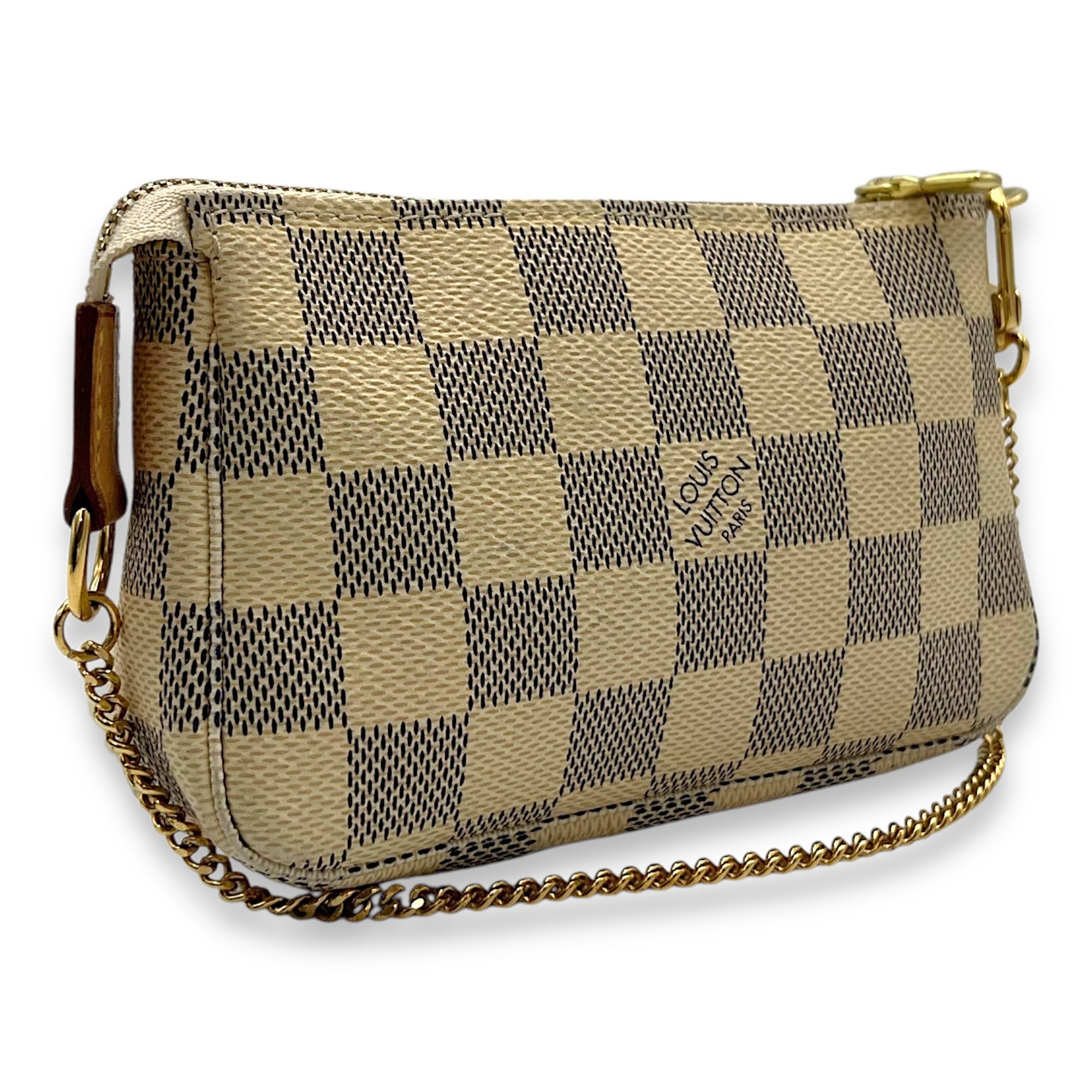 Louis Vuitton Pochette Accessoires Mini Damier Azur Pouch in Coated Canvas, Gold hardware_4