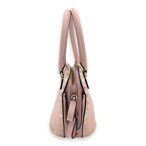 Valentino Rockstud Top Handle Bag Pink in Calfskin, Gold hardware_4