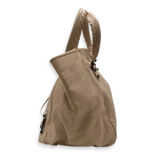 Balenciaga Sunday Beige Top Handle Bag in Goat Leather, Ruthenium-finish Brass hardware_4