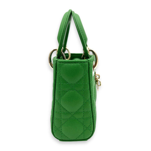 Christian Dior Lady Dior Top Handle Bag Micro Green in Lambskin, Gold hardware_6