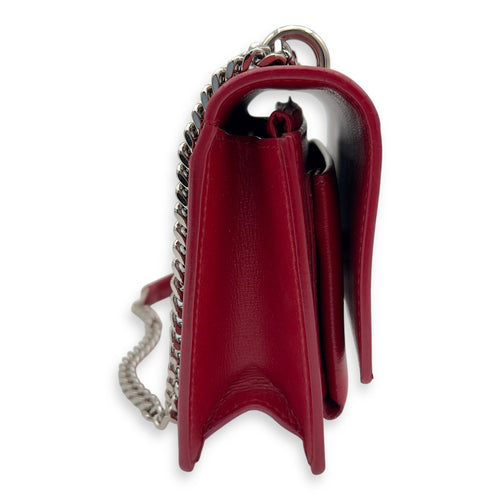 Saint Laurent Sunset Mini Red Shoulder Bag in Calfskin, Silver hardware_4