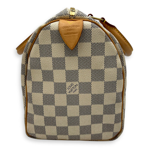 Louis Vuitton Speedy 25 Damier Azur Top Handle Bag in Coated Canvas, Gold hardware_4