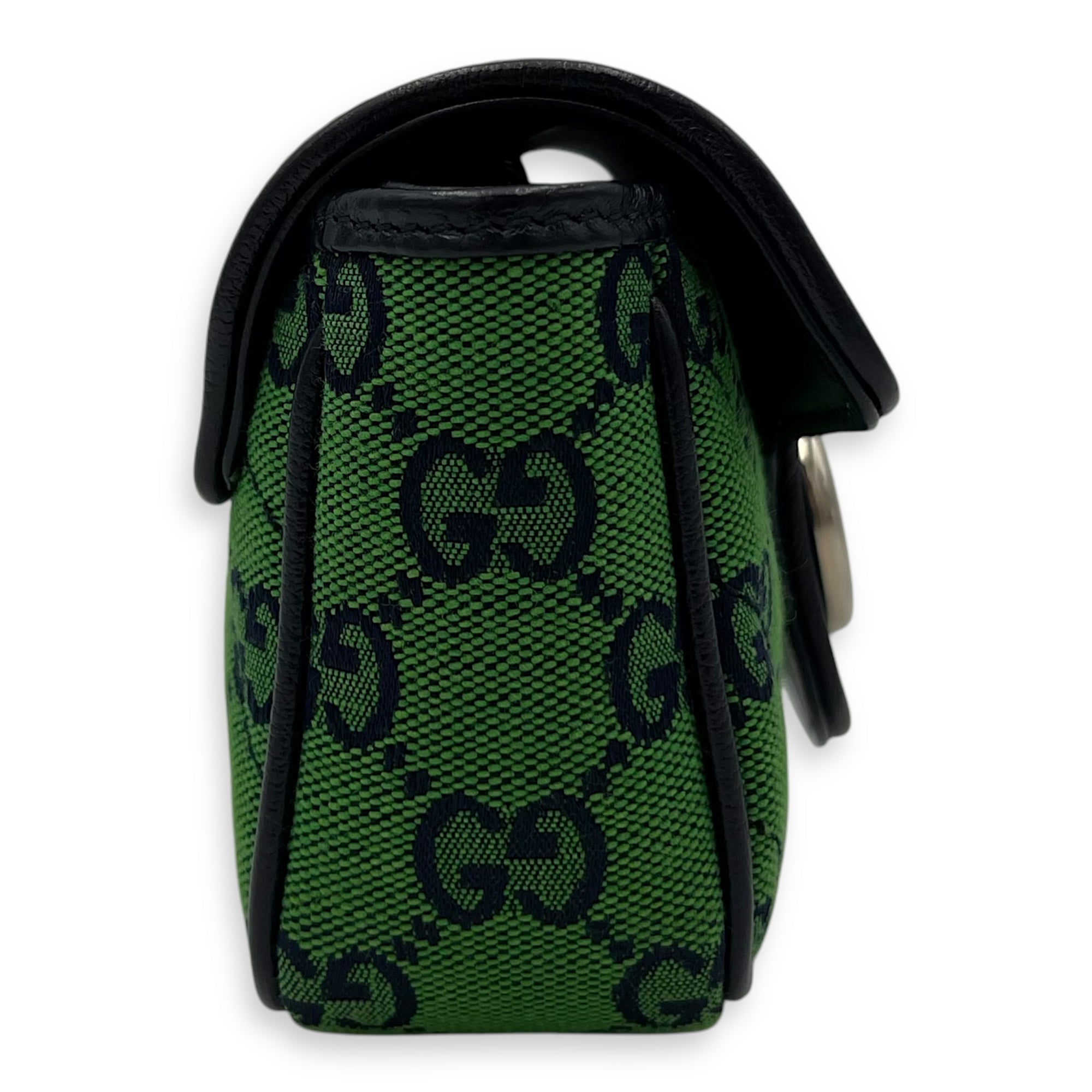 Gucci GG Marmont Super Mini Green Crossbody Bag in Canvas, Silver hardware_4