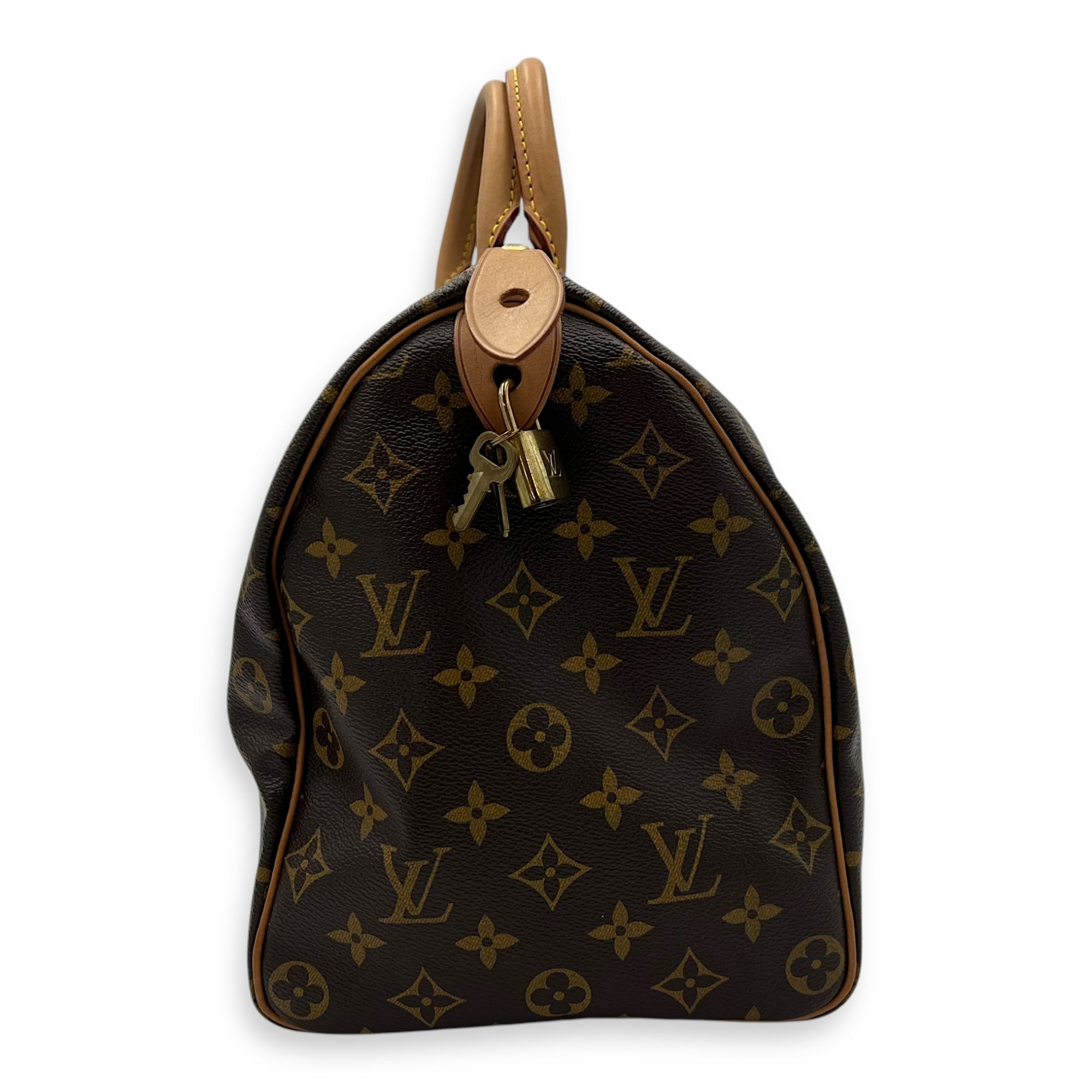 Louis Vuitton Speedy 35 Brown Top Handle Bag in Monogram Coated Canvas, Gold hardware_4