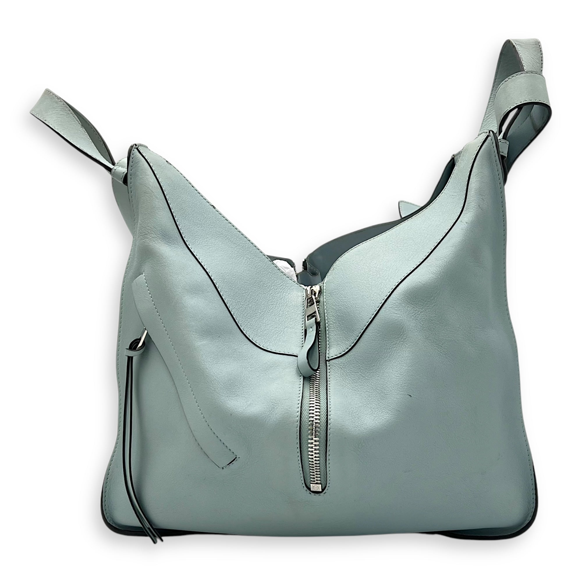 Loewe Hammock Medium Blue Top Handle Bag in Calfskin, Silver hardware_4