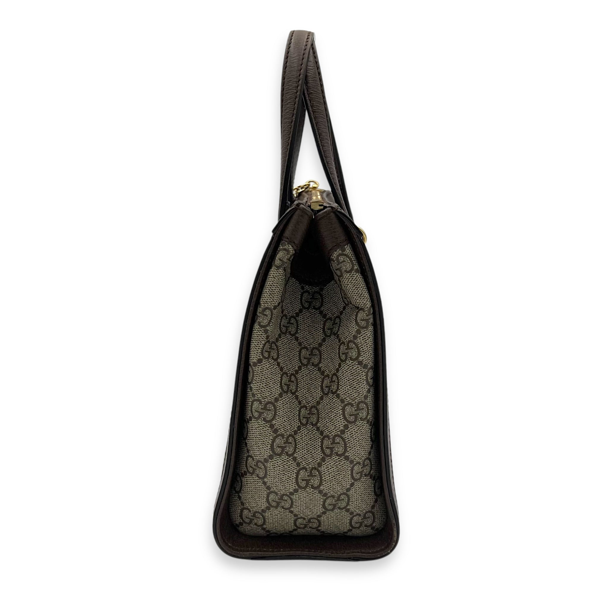 Gucci Ophidia Top Handle Bag Brown in Coated Canvas, Silver hardware_4