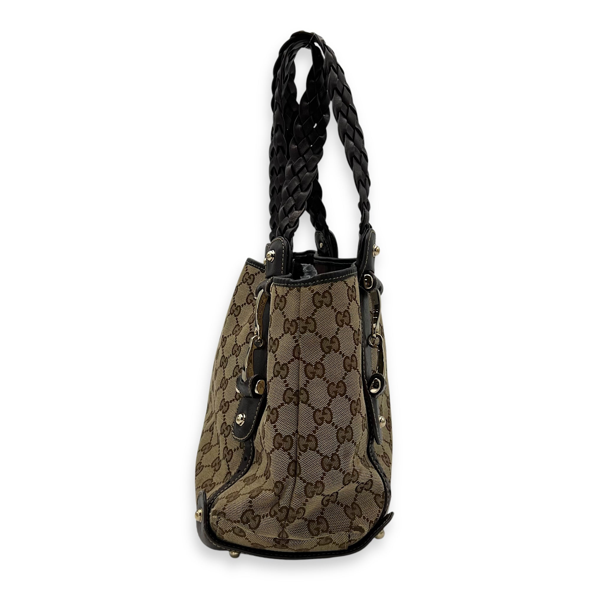 Gucci Pelham Brown Shoulder Bag in Canvas, Gold hardware_4