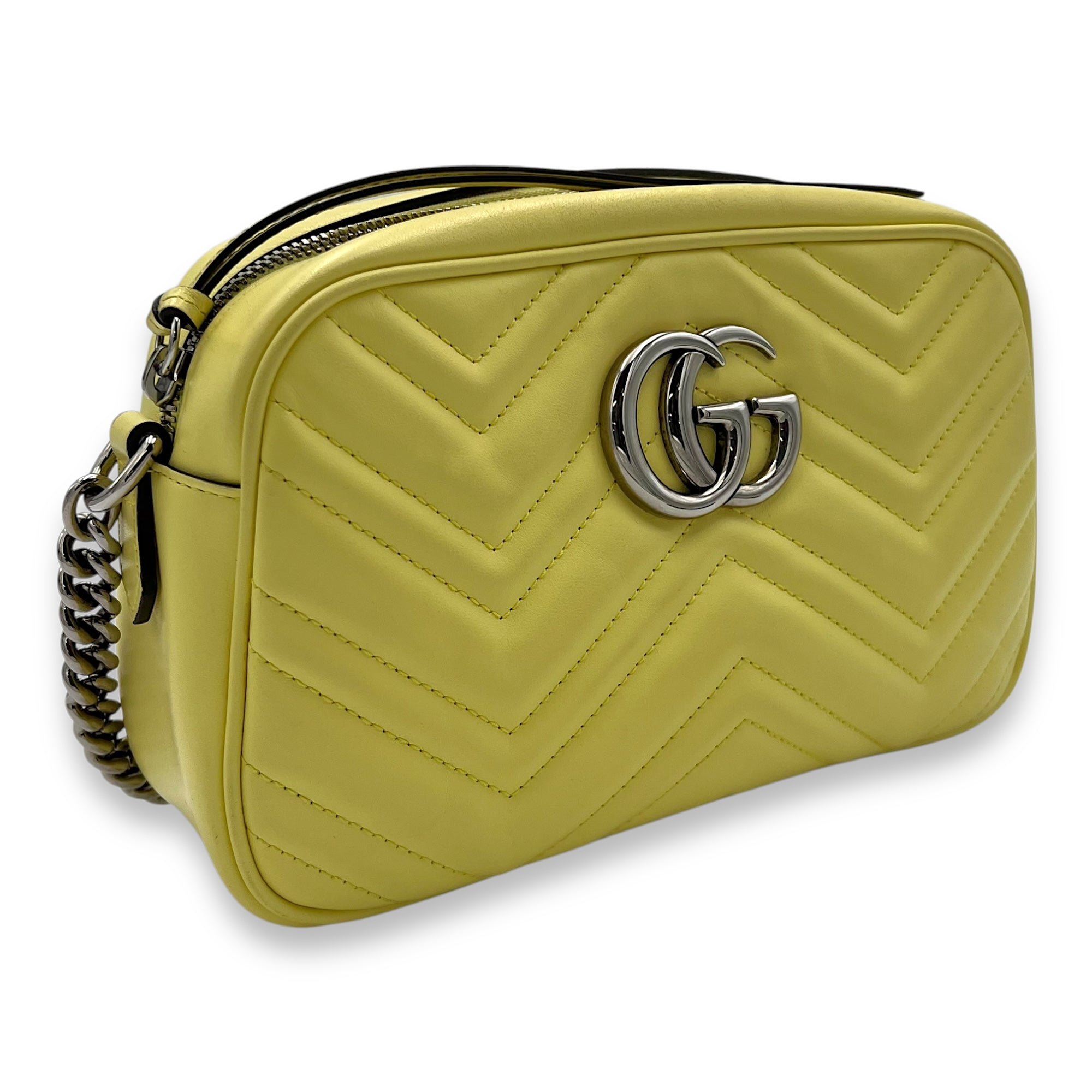 Gucci GG Marmont Crossbody Bag Medium Yellow in Calfskin, Silver hardware_4