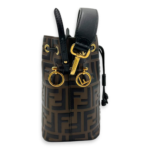 Fendi Mon Tresor Bucket Bag Brown in Calfskin, Gold hardware_4