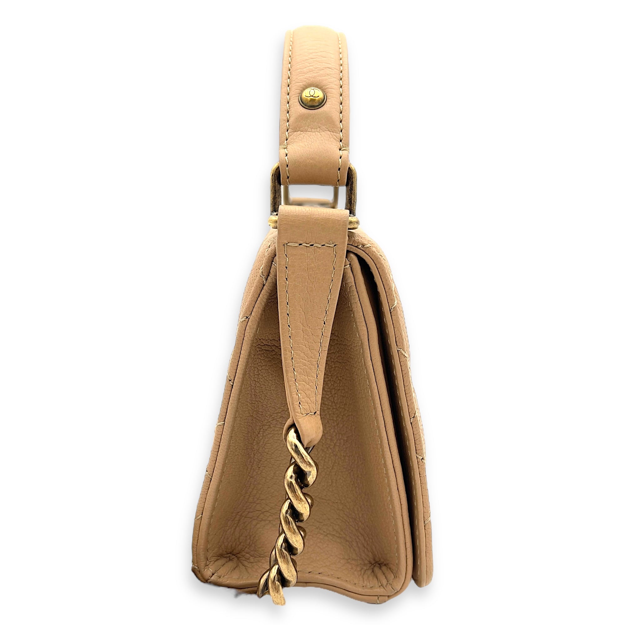 Chanel Rita Top Handle Bag Brown in Calfskin, Gold hardware_4