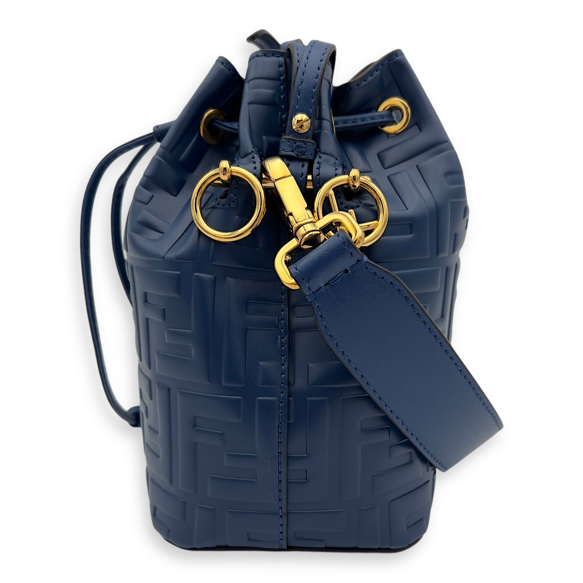 Fendi Mon Tresor Mini Blue Bucket Bag in Calfskin, Gold hardware_6