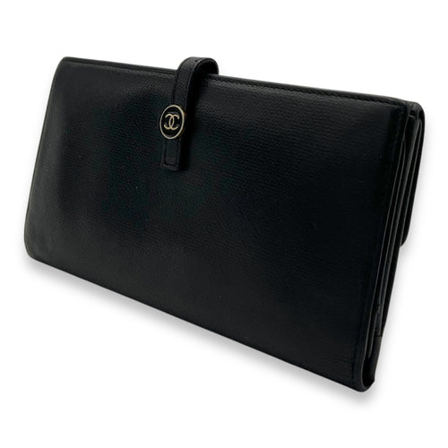 Chanel Vintage CC Long Black Wallet in Calfskin, Silver hardware_4