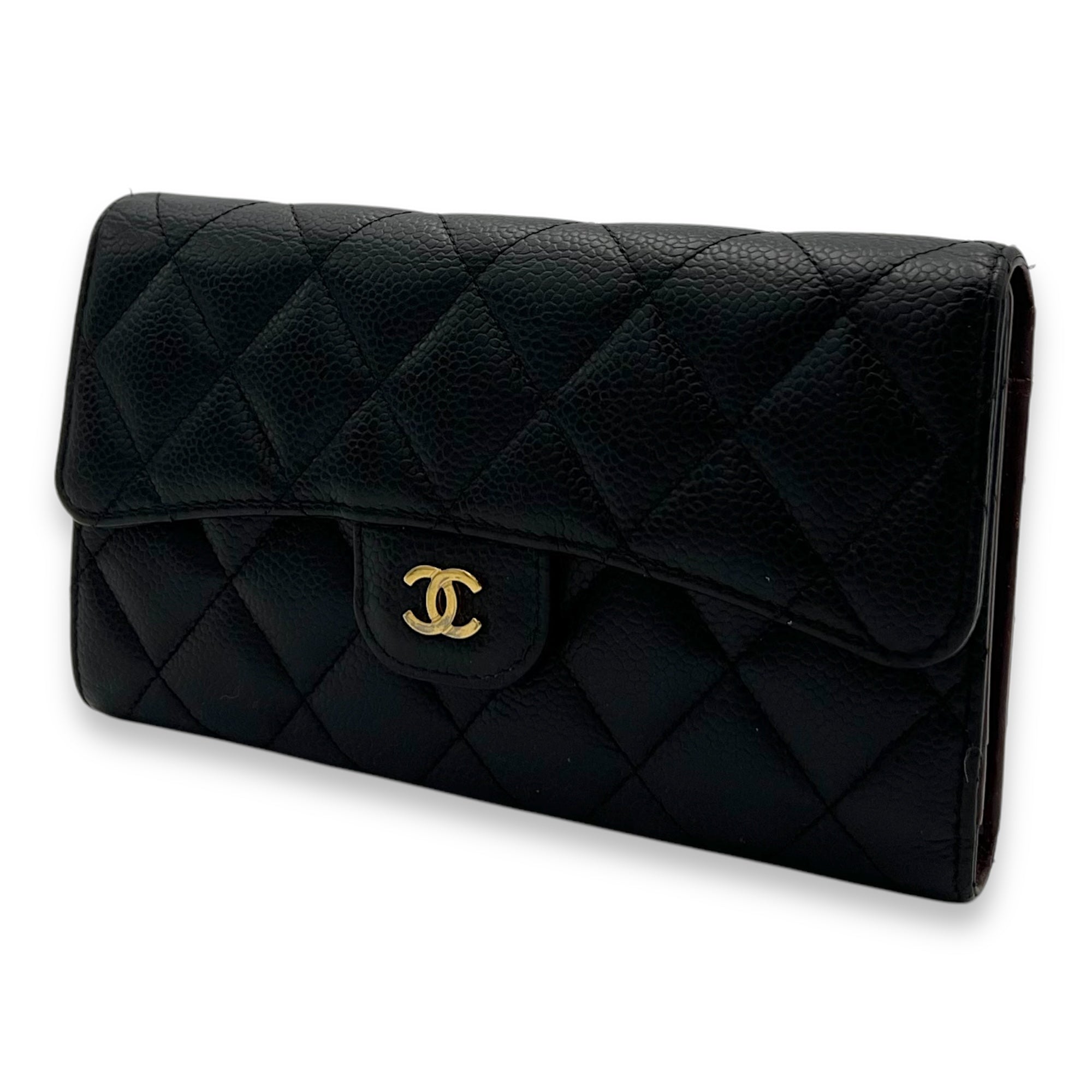 Chanel Classic Wallet Long Black in Caviar Leather, Gold hardware_4