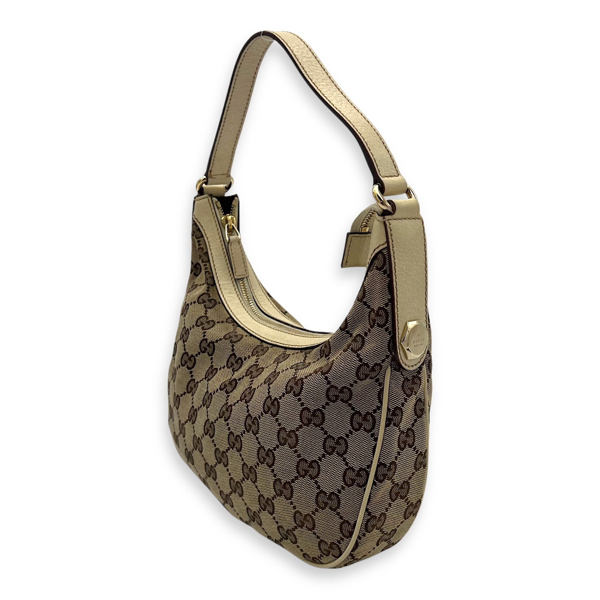 Gucci GG Shoulder Bag Brown in Canvas, Gold hardware_4