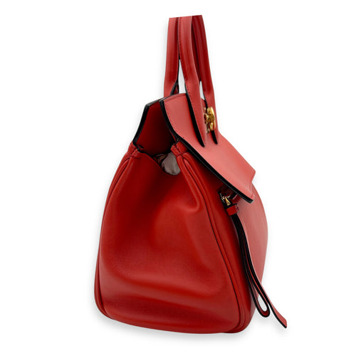 Salvatore Ferragamo Studio Red Top Handle Bag in Calfskin, Gold hardware_4