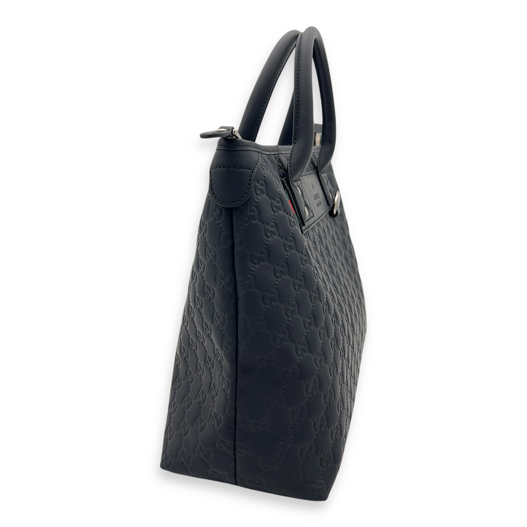 Gucci Guccissima Top Handle Bag Black in Calfskin, Silver hardware_4