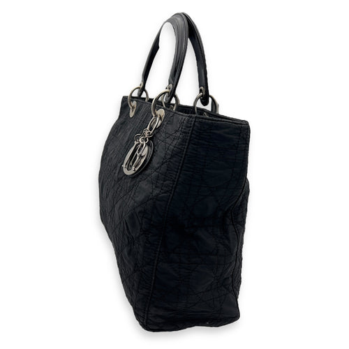 Christian Dior Lady Dior Black Top Handle Bag in Nylon, Silver hardware_4