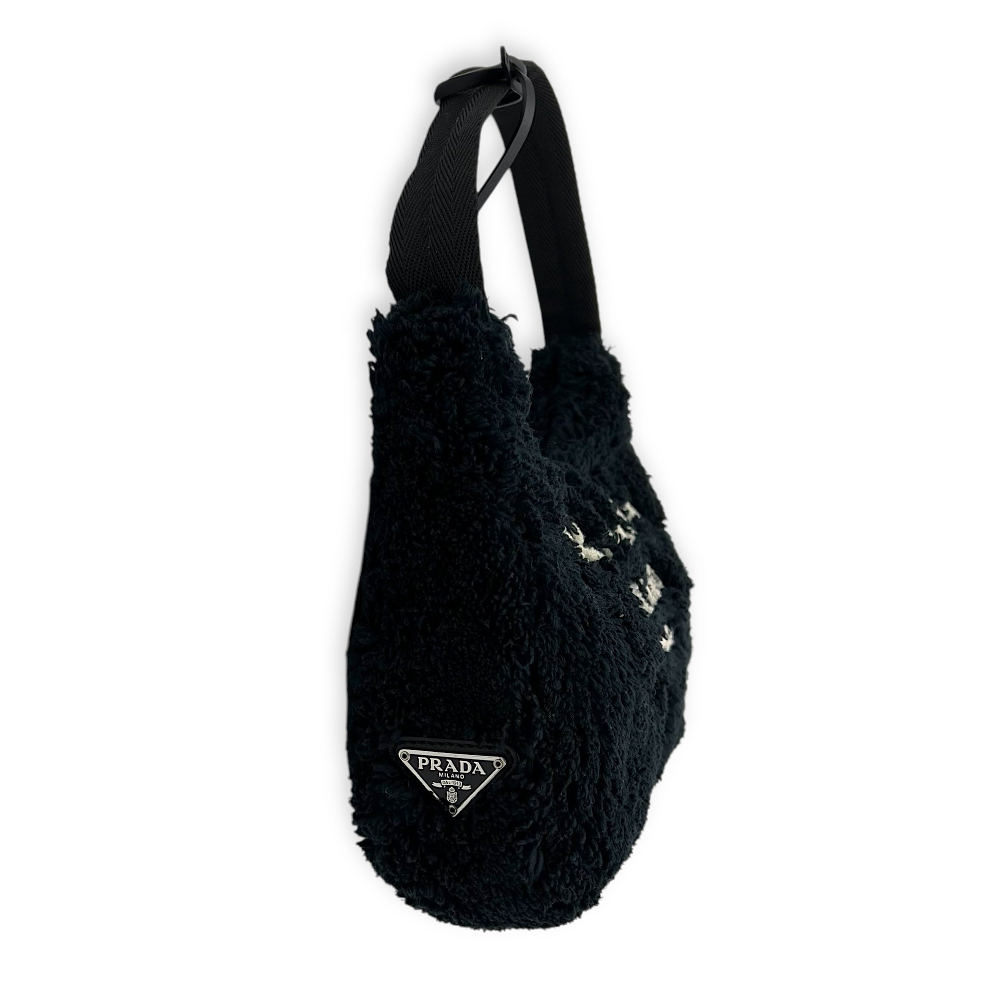 Prada Re-Edition 2000 Black Shoulder Bag in Terry, Silver hardware_4