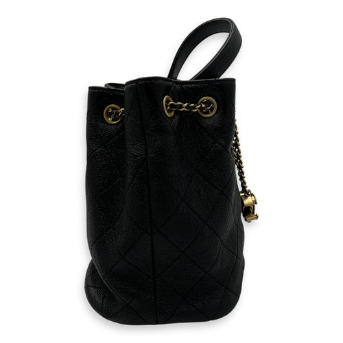 Chanel Quilted Drawstring CC Black Bucket Bag in Calfskin, Gold hardware_4