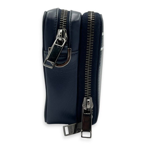 Christian Dior x Descente Double Zip Blue Crossbody Bag in Calfskin, Silver hardware_4