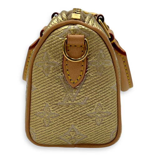 Louis Vuitton Speedy Nano Gold Top Handle Bag in Coated Canvas, Gold hardware_4