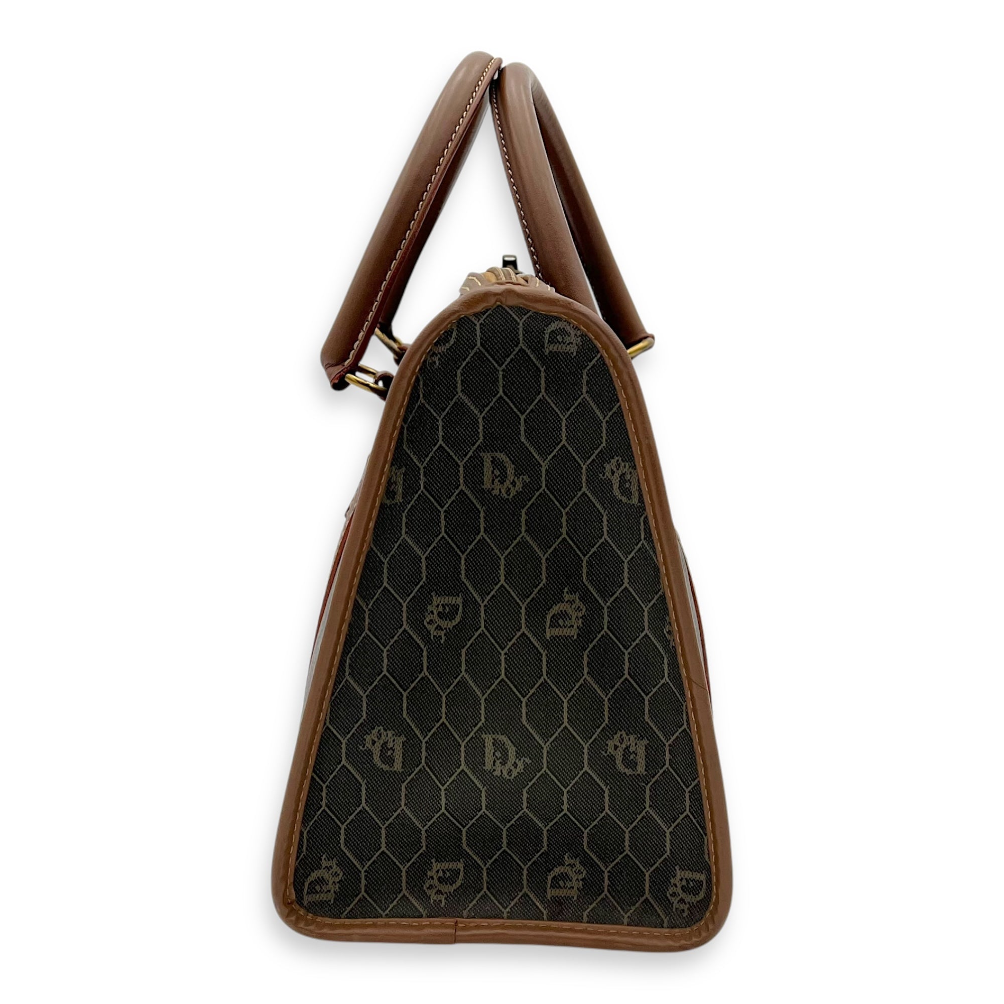Christian Dior Honeycomb  Top Handle Bag Brown in Coated Canvas, Gold hardware_4