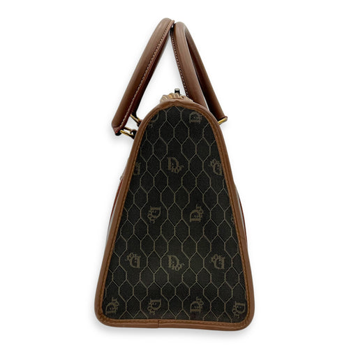 Christian Dior Honeycomb  Top Handle Bag Brown in Coated Canvas, Gold hardware_4