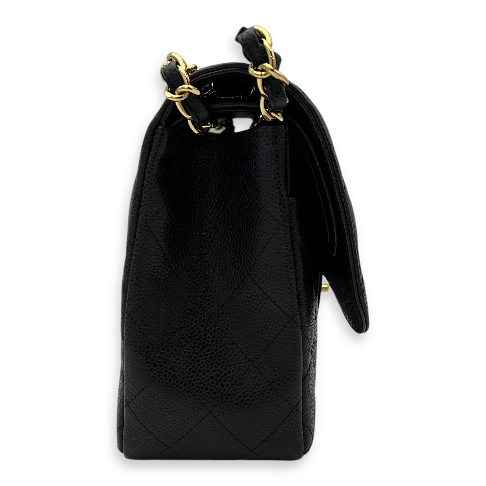 Chanel Classic Double Flap Jumbo Black Shoulder Bag in Caviar Leather, Gold hardware_4