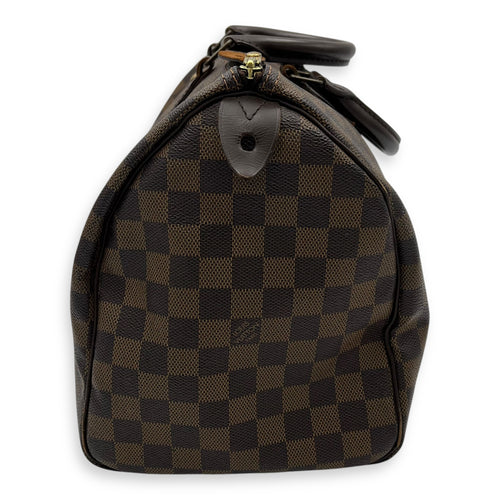 Louis Vuitton Speedy Top Handle Bag 35 Damier Ebene in Coated Canvas, Gold hardware_4