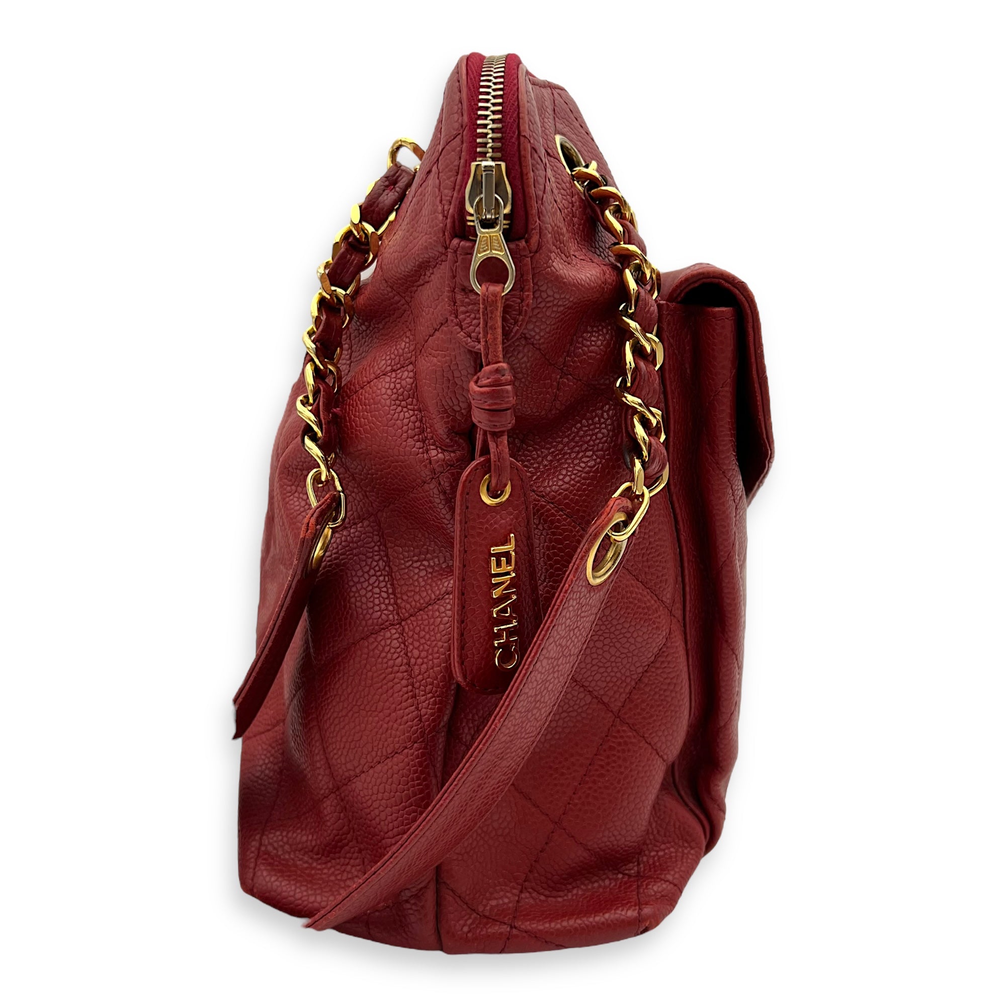 Chanel CC Turnlock Shoulder Bag Red in Caviar Leather, Gold hardware_3