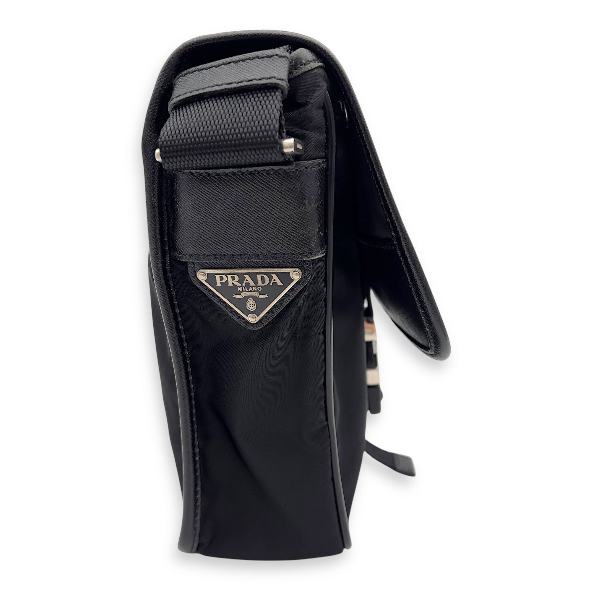 Prada Logo Black Crossbody Bag in Nylon, Silver hardware_4