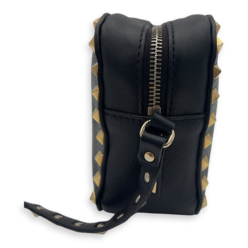 Valentino Studs Crossbody Bag Black in Calfskin, Gold hardware_6