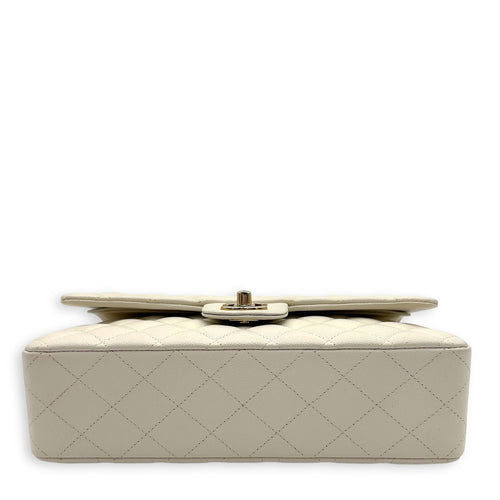 Chanel Classic Shoulder Bag White in Caviar Leather, Light Gold hardware_8