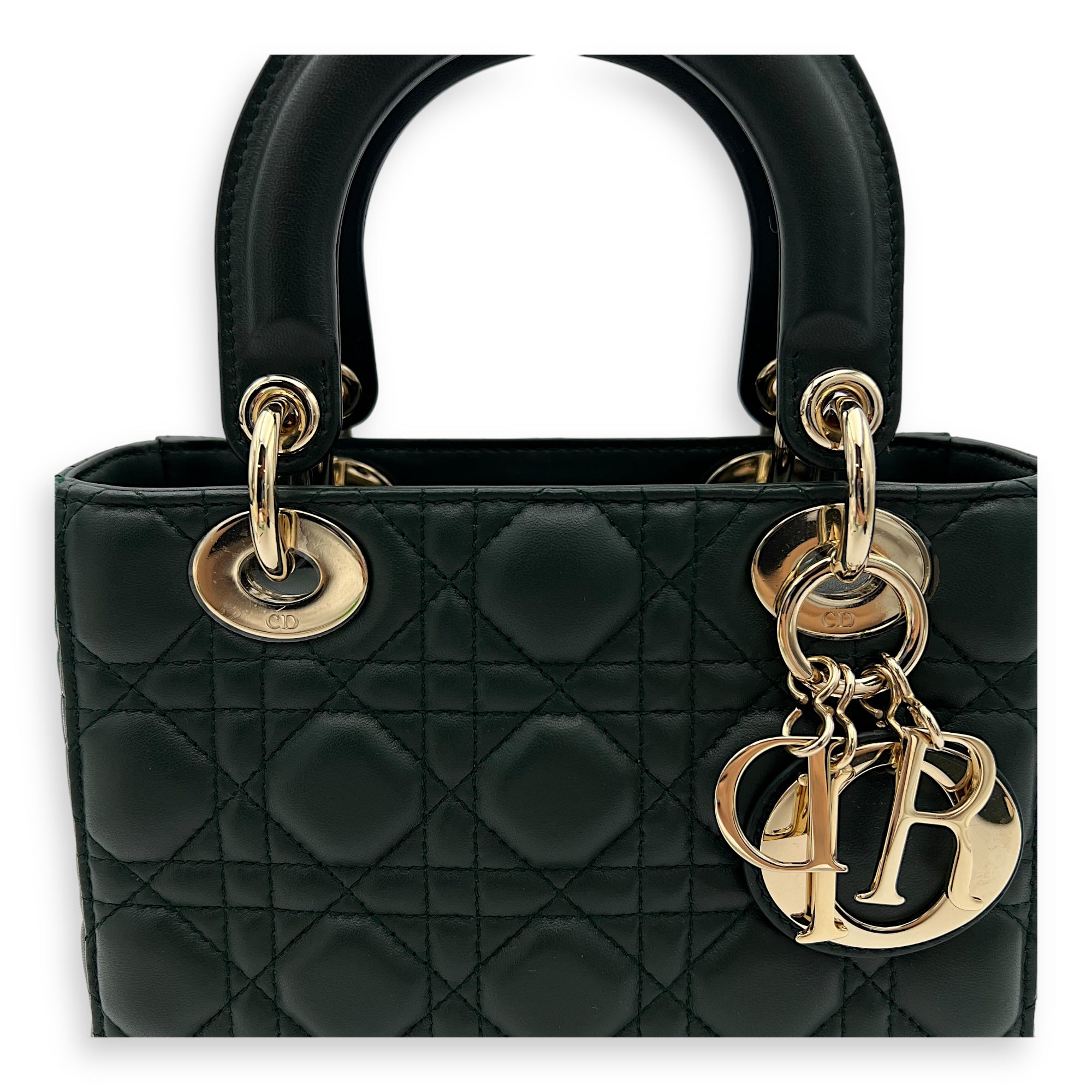 Christian Dior Lady Dior Top Handle Bag Green in Lambskin, Gold hardware_7