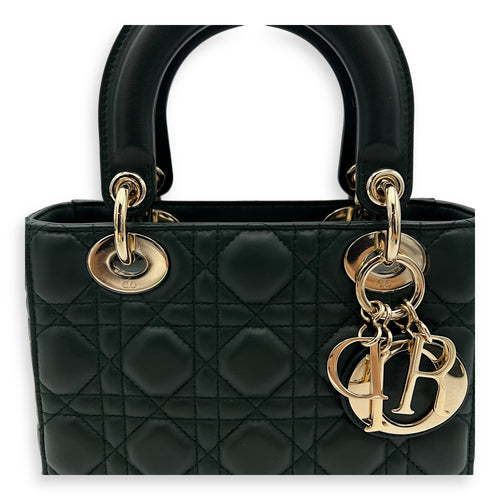 Christian Dior Lady Dior Top Handle Bag Green in Lambskin, Gold hardware_7
