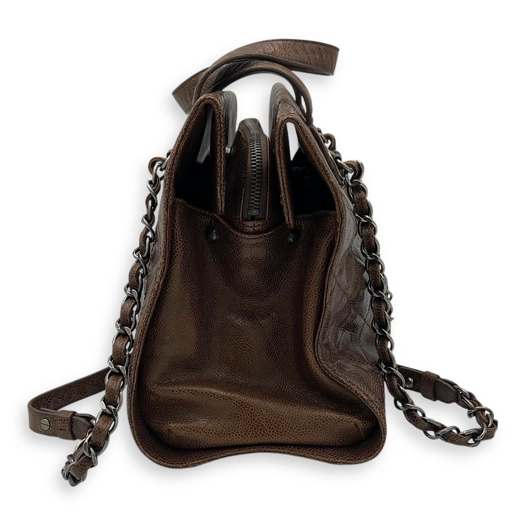 Chanel Two-way Brown Top Handle Bag in Caviar Leather, Ruthenium hardware_4
