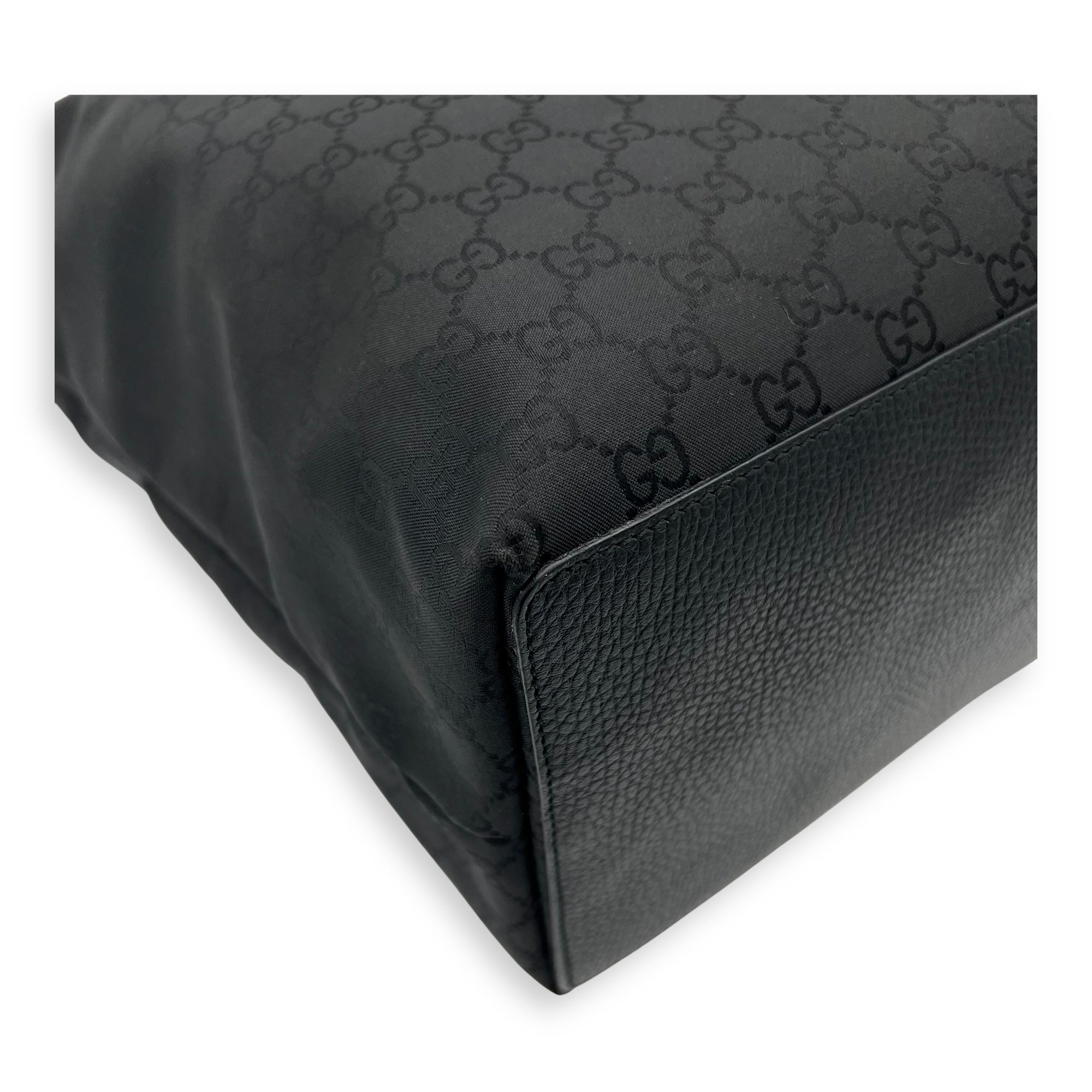 Gucci Tote Top Handle Bag Medium Black in Calfskin, Silver hardware_10
