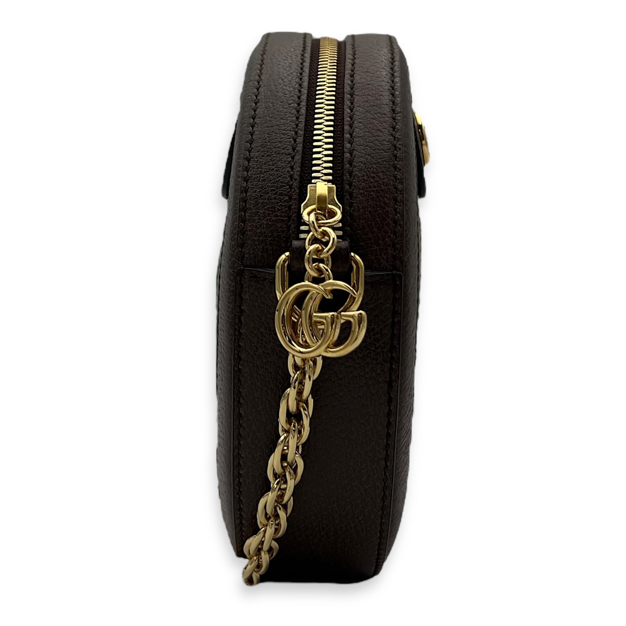 Gucci Ophidia Shoulder Bag Round Brown in Coated Canvas, Gold hardware_4