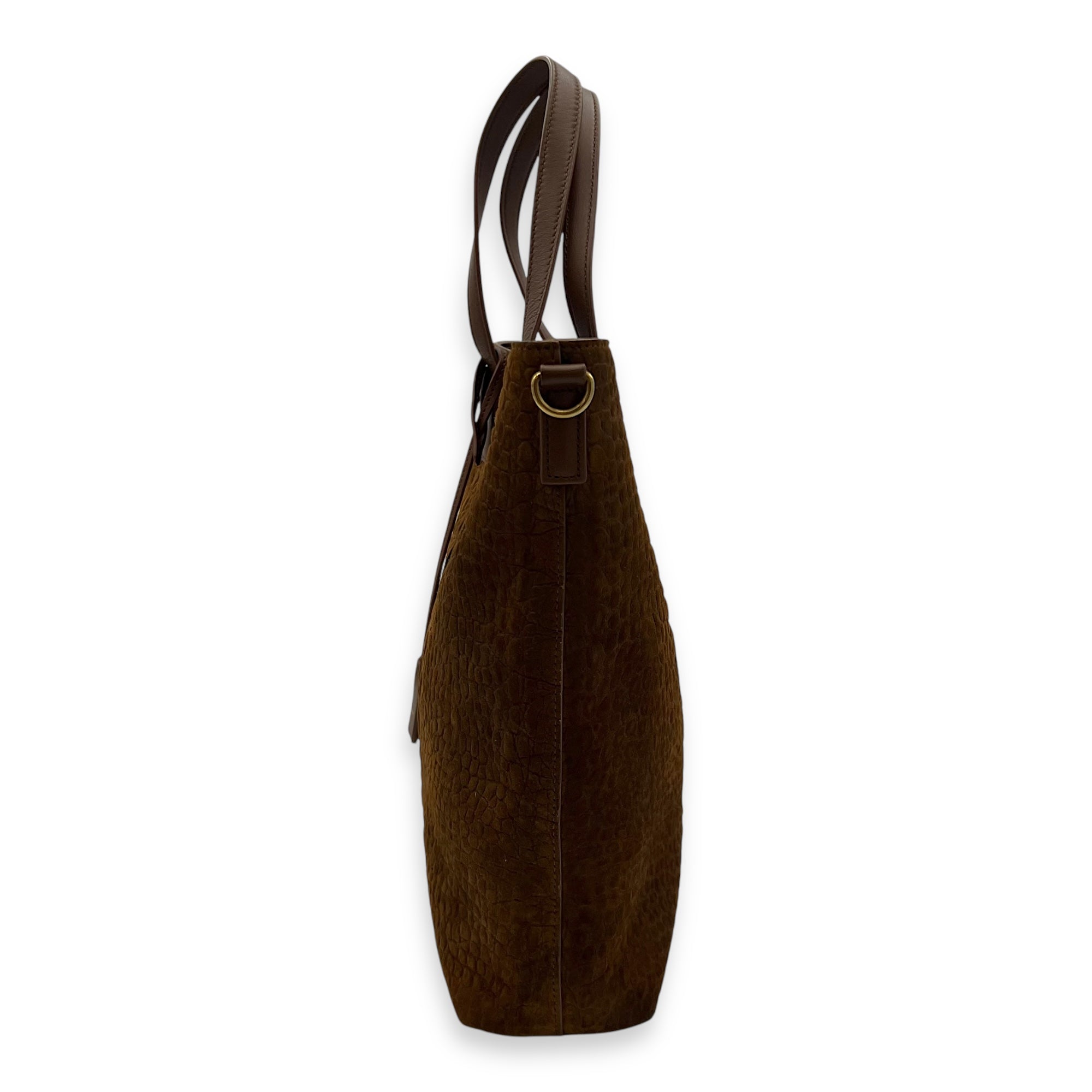 Saint Laurent Shopping Tote Bag Brown in Suede Leather, Gold hardware_4