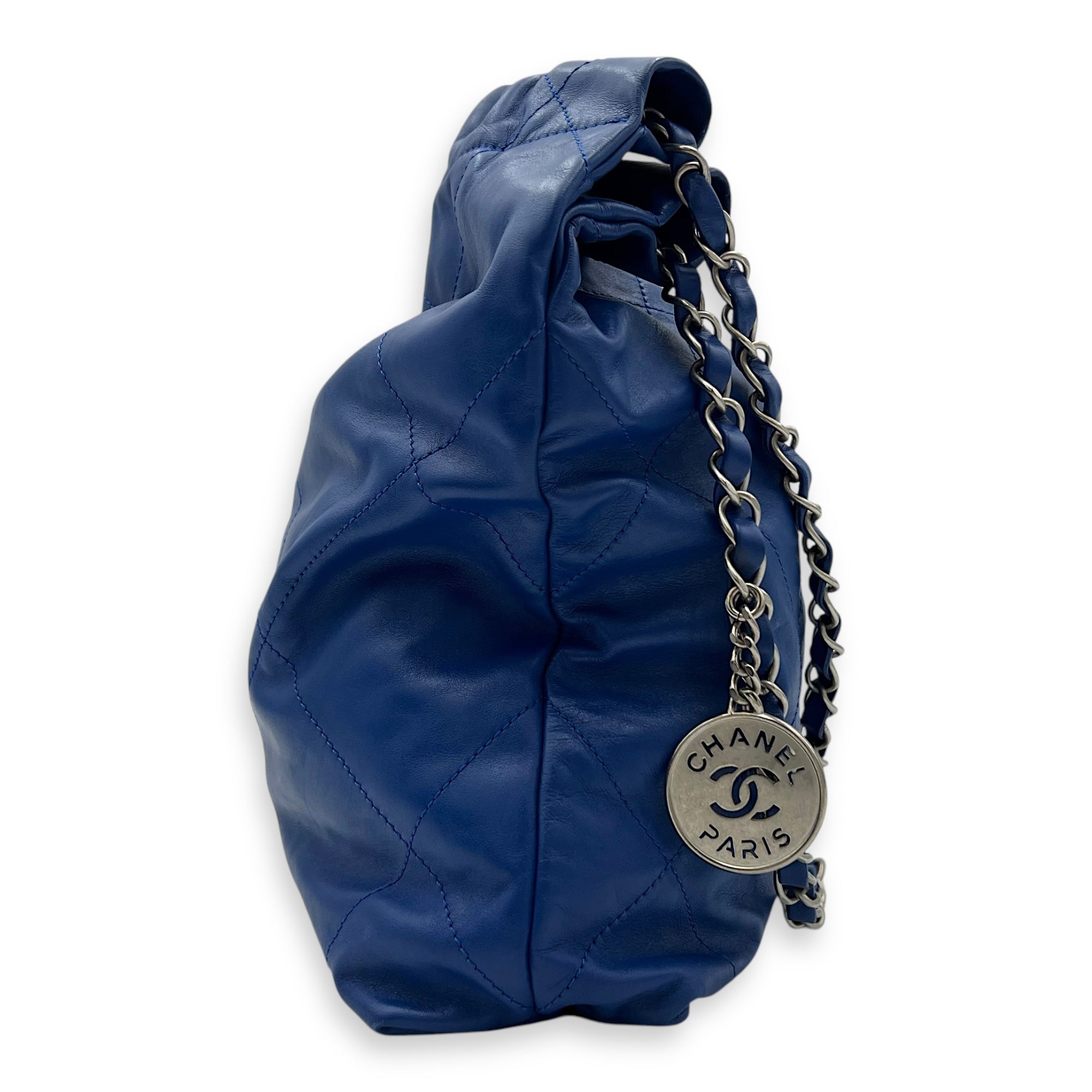 Chanel 22 Tote Shoulder Bag Blue in Calfskin, Silver hardware_4