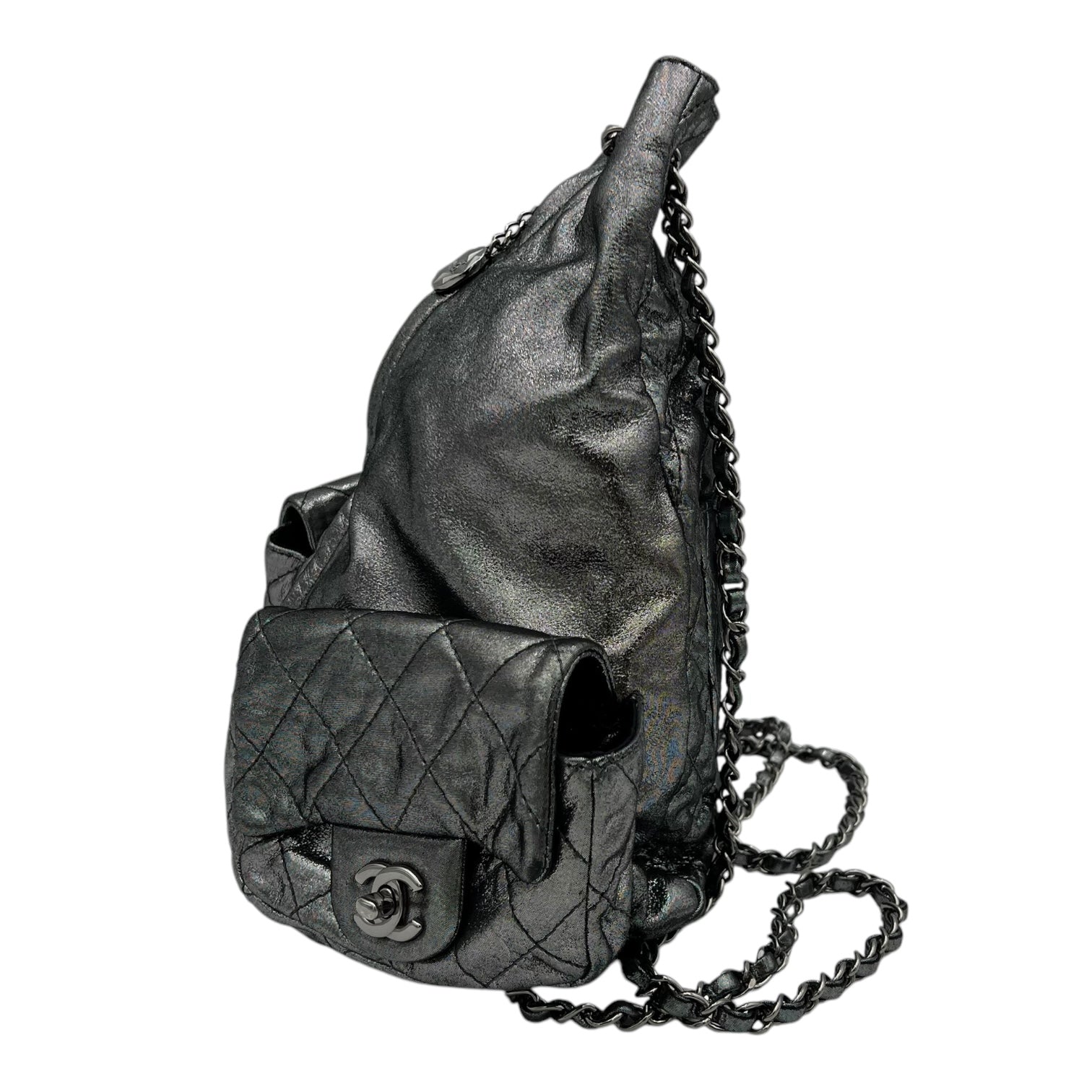 Chanel Quilted  Backpack Silver in Coated Canvas, Silver hardware_3