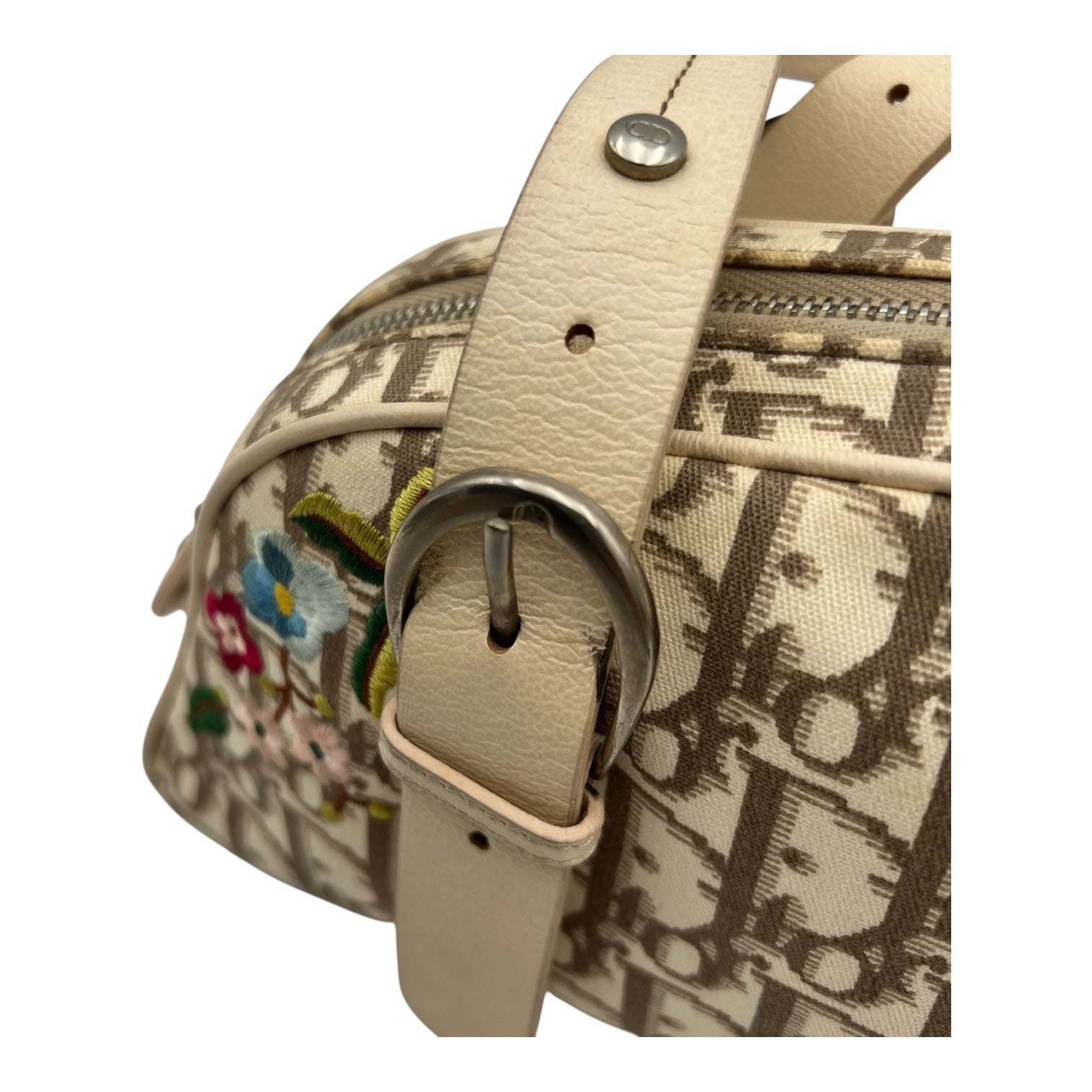 Christian Dior Trotteur Top Handle Bag Beige in Coated Canvas, Silver hardware_12
