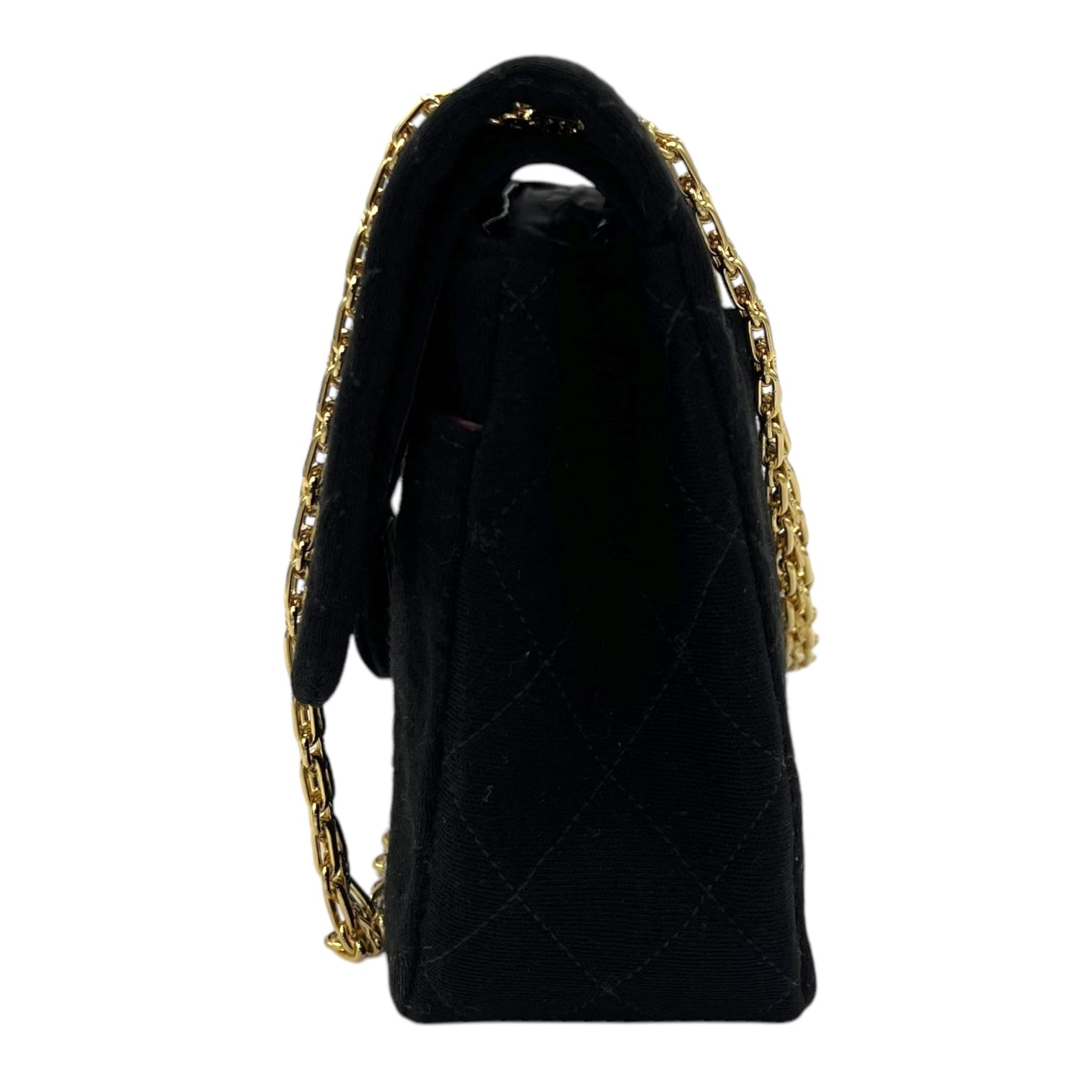 Chanel Classic Shoulder Bag Black in Jersey, Gold hardware_4
