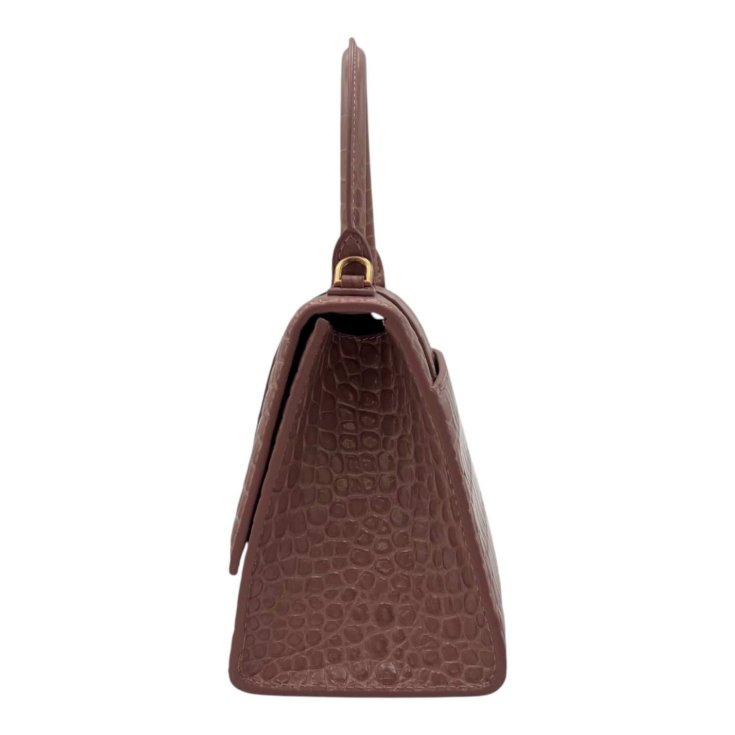 Balenciaga Hourglass Top Handle Bag Beige in Crocodile Embossed Calfskin, Silver hardware_4