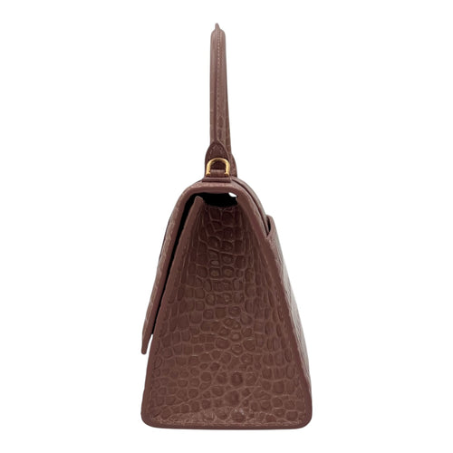 Balenciaga Hourglass Top Handle Bag Beige in Crocodile Embossed Calfskin, Silver hardware_4